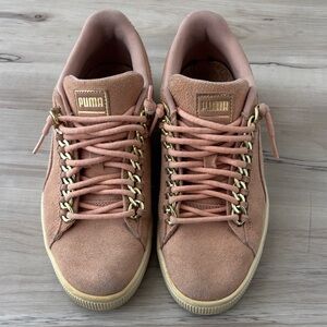 Puma Blush Suede Sneakers with Gold Details